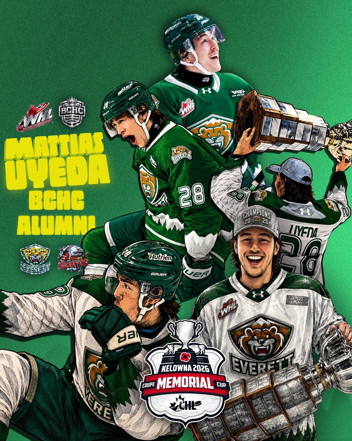 We send the best of luck to @mattias_uyeda alumni of @richmond.sockeyes @thebchc and the entire @everett_silvertips organization in the Memorial Cup Championship Final today @chlhockey !

We are all cheering for your guys success today from back home!

#TheWesternCanadianDevelopmentModel 

📸 - @thetrexmedia