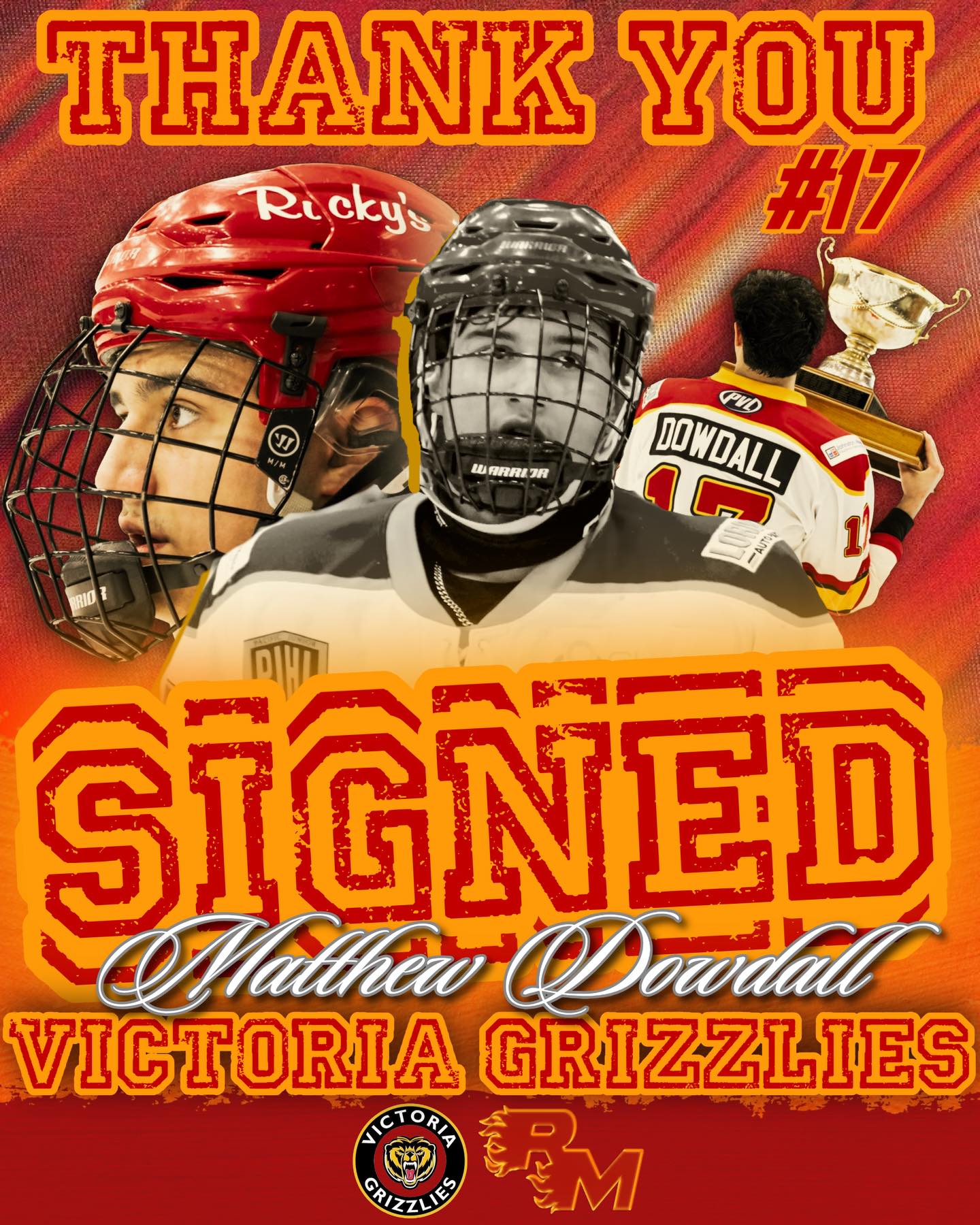 Congratulations to Flames AP @_matthewdowdall on his commitment to the Victoria Grizzlies!  Matthew has skated with our team for several springs and summers and he AP’d with us this past season.  He appeared in 3 regular season games and joined us full time in the playoffs when his U18 @vnechiefs_aaa season finished.  He appeared in 6 playoffs games this year and collected 2 goals and 2 assists and helped us achieve the 3-Peat Championship.
Matthew, we are very proud of you and we are always rooting for your continued success both on and off the ice - keep stacking days! 
#Champion 
🔥🔥🔥