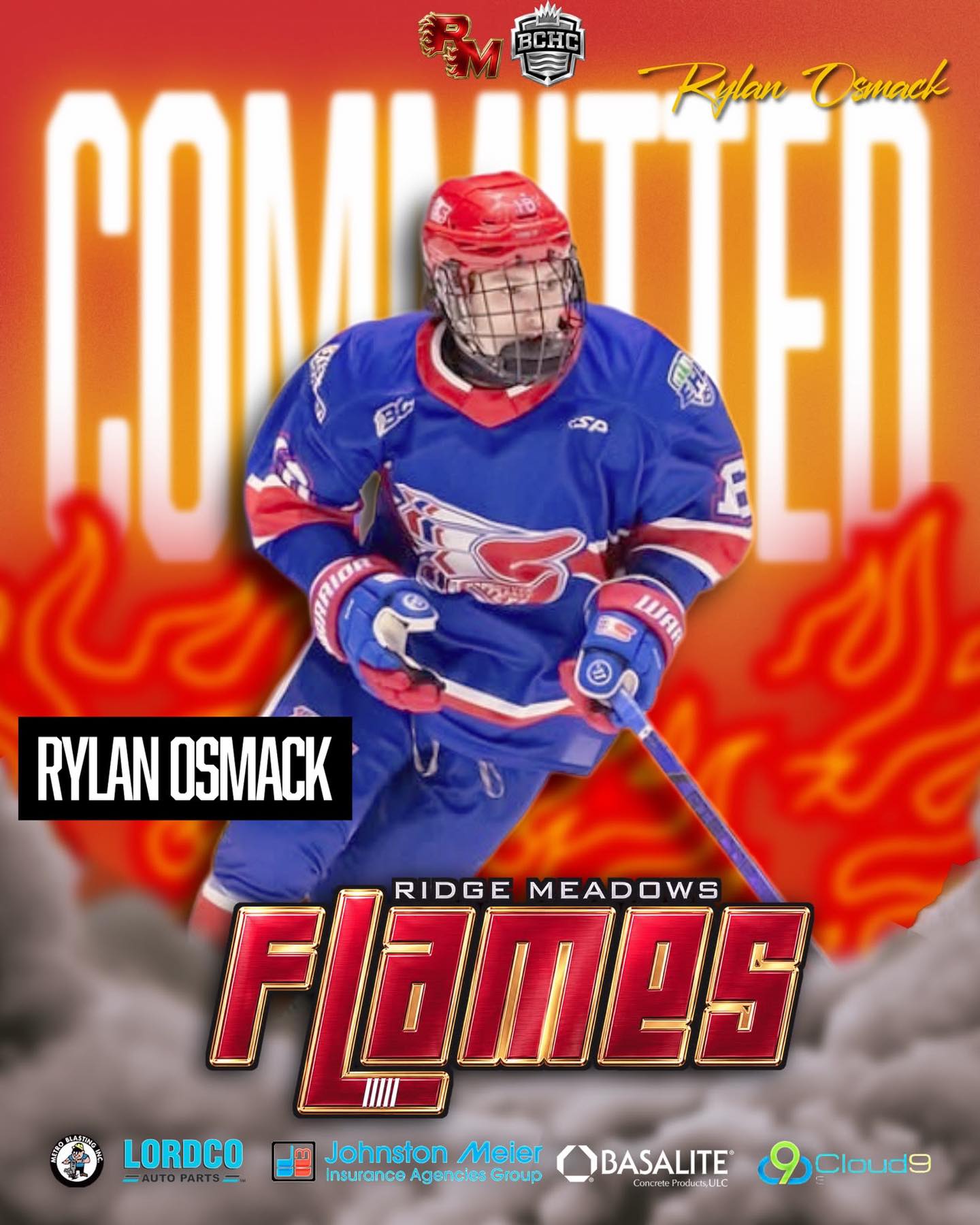 COMMITTED‼️‼️
We are proud to announce the commitment of Rylan Osmack (F-2008) for the 2026/27 season.  Rylan is a hometown athlete from Maple Ridge, BC.  He has been an AP with us for the previous two seasons and had an impressive four-year career with @vnechiefs_aaa of the @bcehl_aaa zone program from U15AAA to U18AAA.  Rylan is a high character athlete with great offensive instincts and playmaking ability.  We are excited to have him wear the Red, White, & Gold!
Welcome to the Flames, Ozzy!
🔥🔥🔥