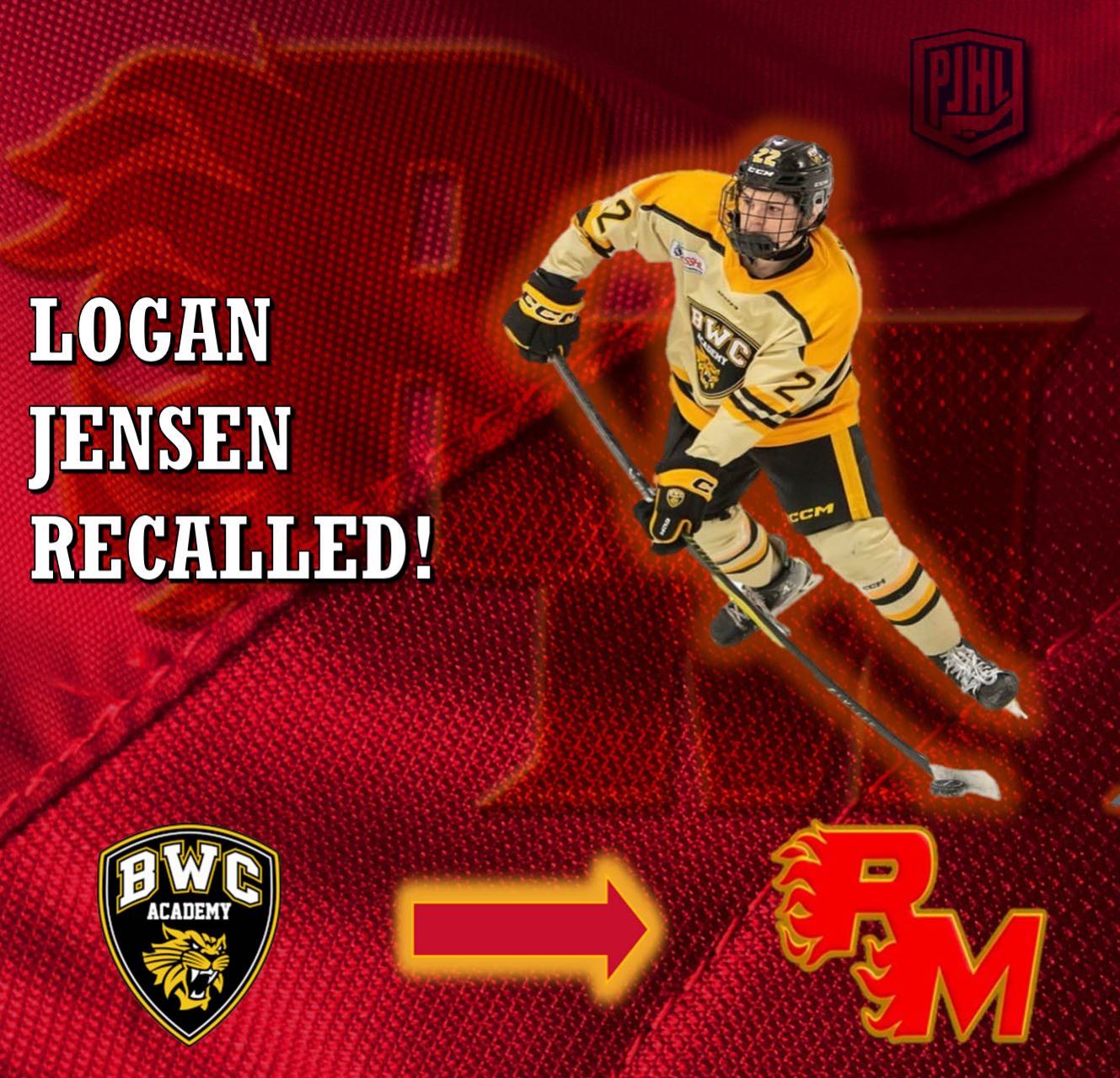 RECALL: 
We have recalled AP Logan Jensen (D-2010) from @bwcacademy ahead of tonight’s game.
Tonight, Logan makes his @thepjhl debut. 
🔥🔥🔥🔥
