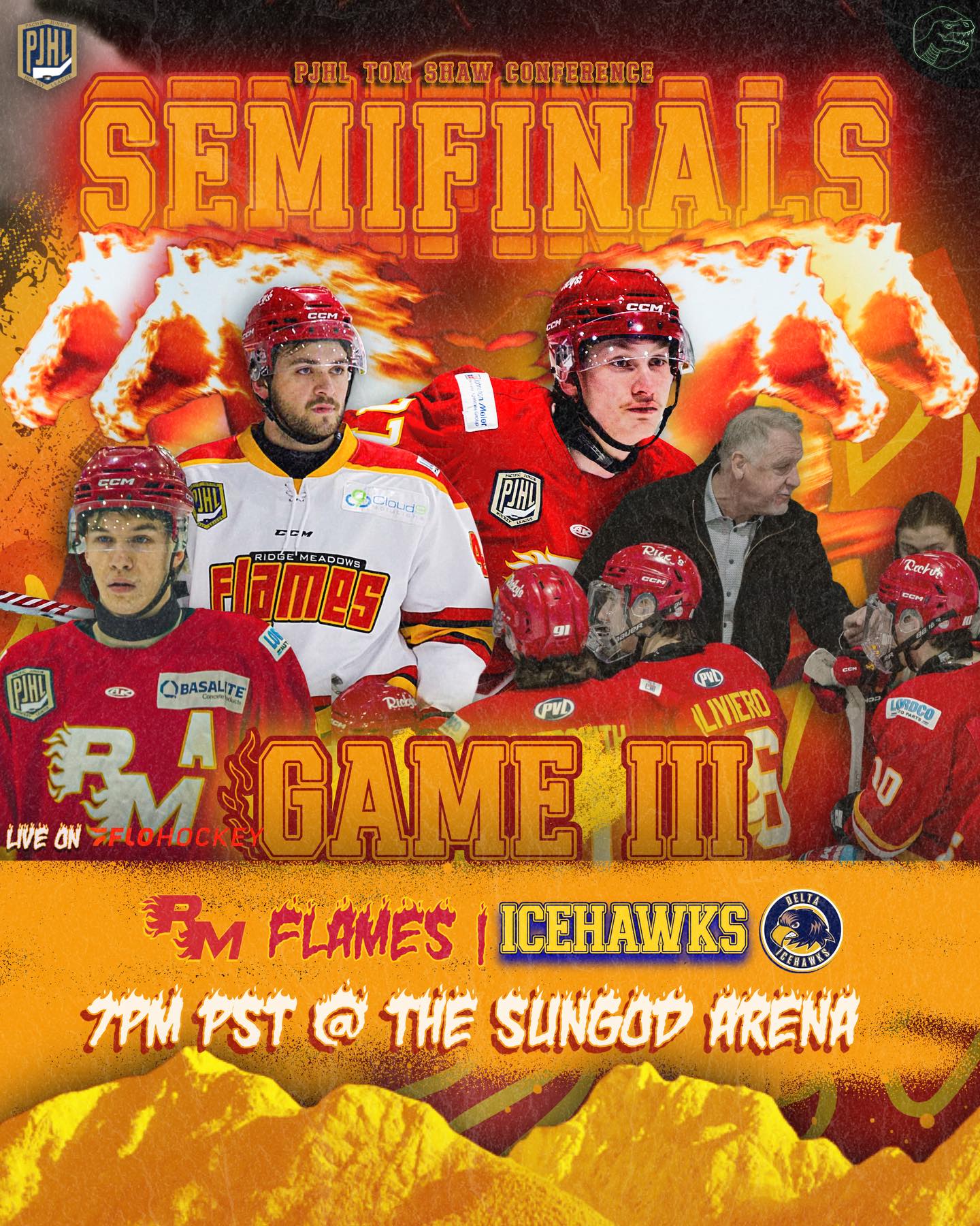 FLAMES GAME DAY!
Semifinals Game 3!
📍- Sun God Arena 
🆚 - @icehawks 
⏰ - 7:00pm puck drop 
📺 - @flohockey 
🔥🔥🔥🔥