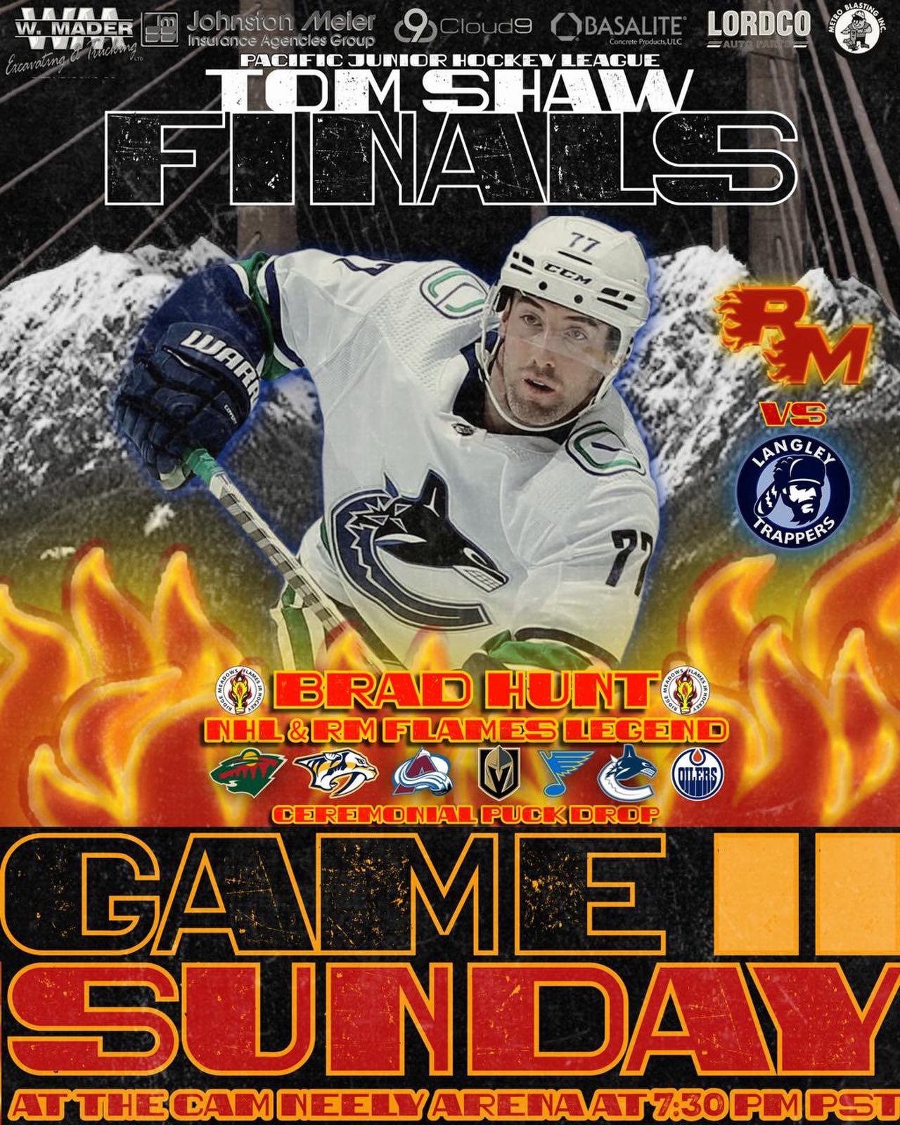 FLAMES GAME DAY!
The Finals Game 2!
📍- The Cam 
🆚 - @langleytrappers 
⏰ - 7:30pm puck drop 
📺 - @flohockey 
‼️ Flames alum and 10 year @nhl alumni Brad Hunt is back from playing in the Finish Elite League and will do a pre-game ceremonial puck drop tonight!
🔥🔥🔥🔥