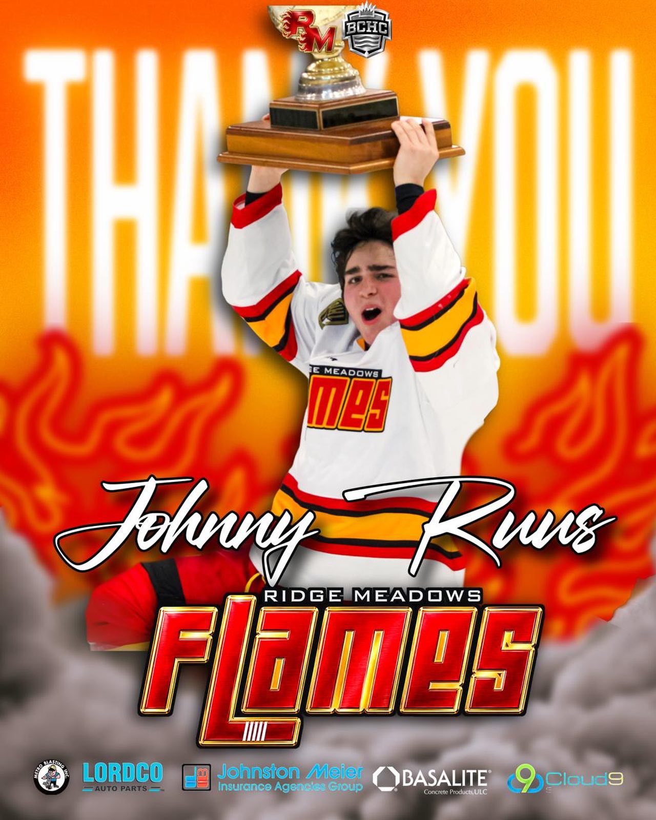 Our organization wants to thank Johnny Ruus for his commitment, dedication, and service. 

We wish Johnny continued success both on and off the ice.  You have an unmatched passion for the game and a bright future ahead of you.  We are happy knowing that you are going to a great opportunity in Port Coquitlam

Forever a Champion with the Ridge Meadows Flames and: Once A Flames, Always A Flame!
#ThankYouJohnny

🔥🔥🔥